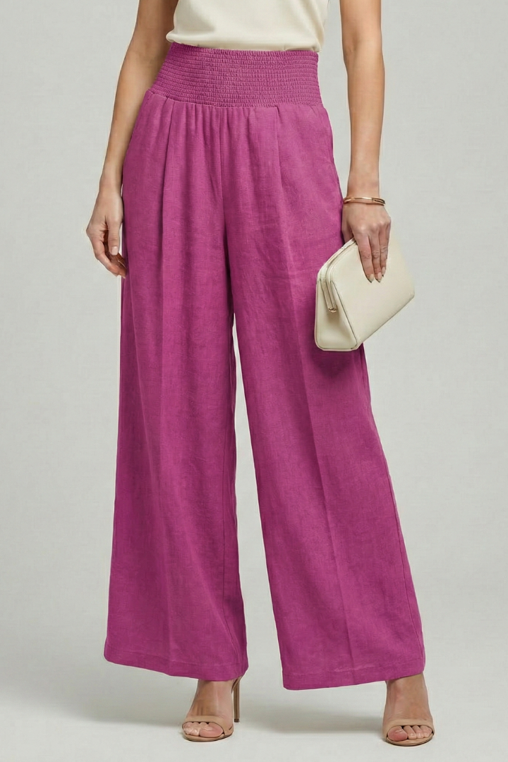 Women's High-Rise Pleat-Detail Palazzo Pants – Pink