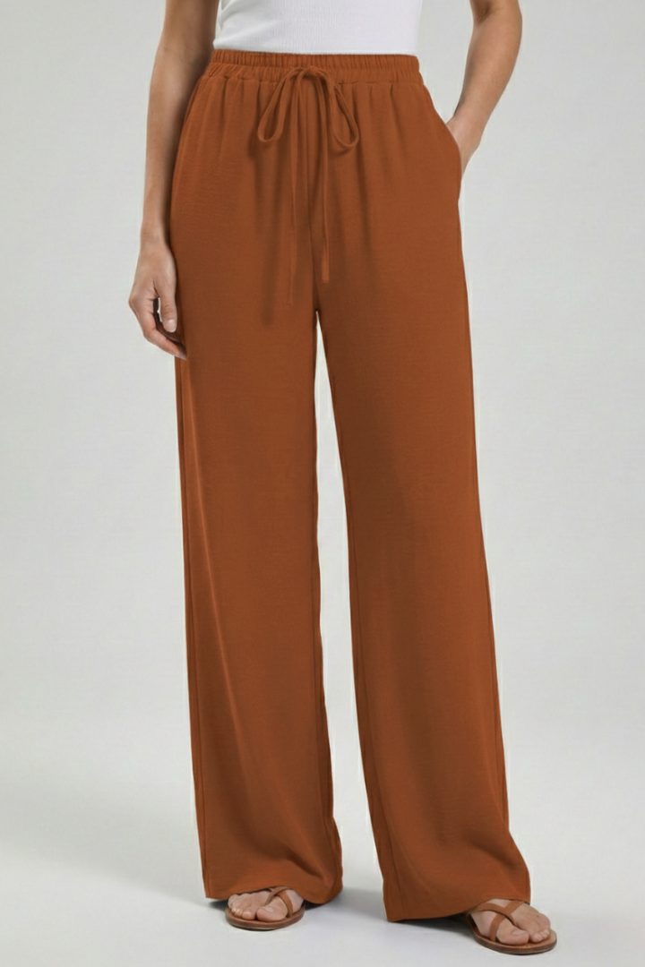 Women's Flowing Tie-Waist Palazzo Pants – Orange
