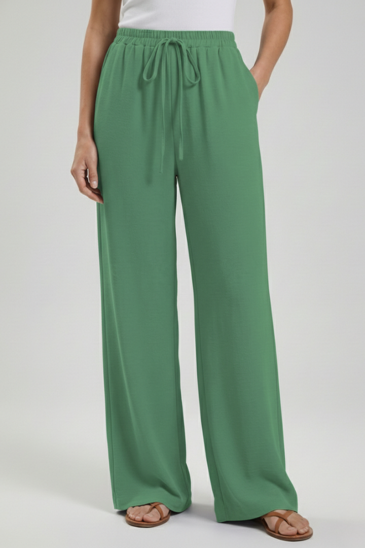 Women's Flowing Tie-Waist Palazzo Pants – Dark Green