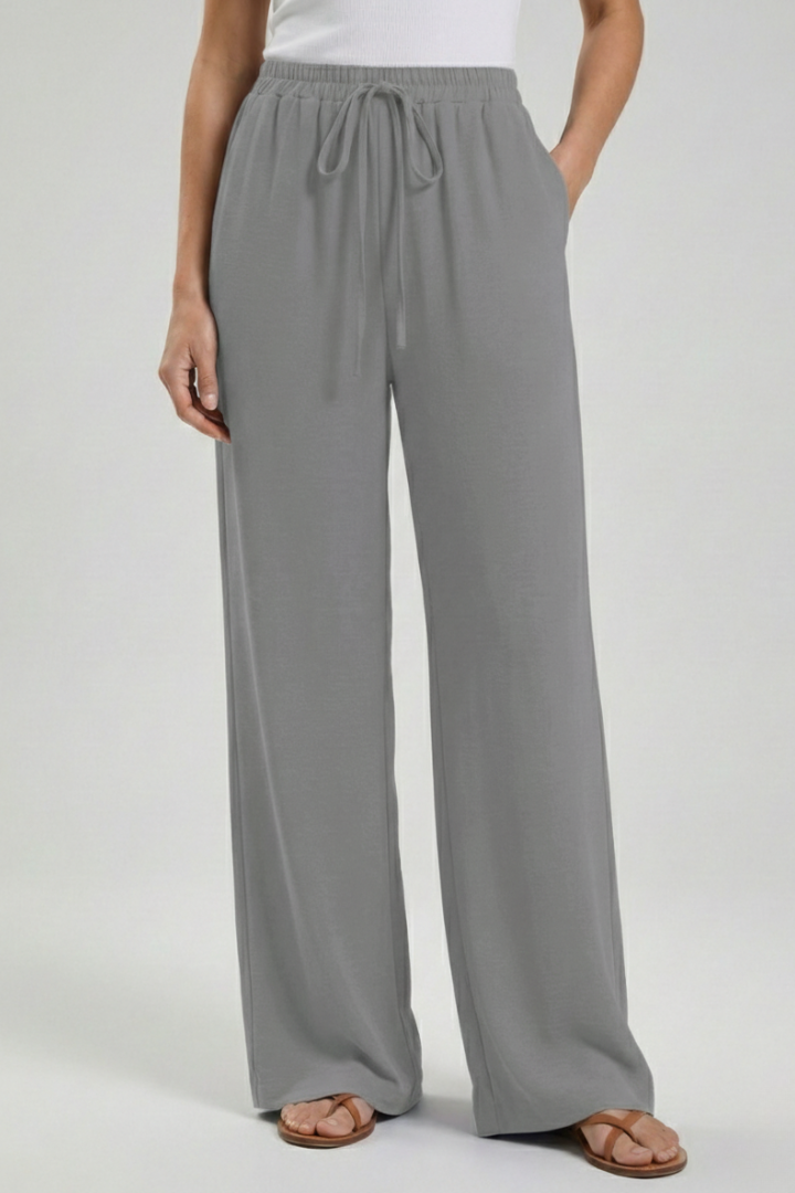 Women's Flowing Tie-Waist Palazzo Pants – Gray
