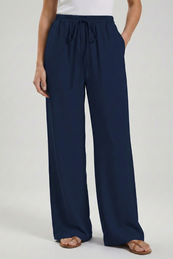 Women's Flowing Tie-Waist Palazzo Pants – Dark Blue
