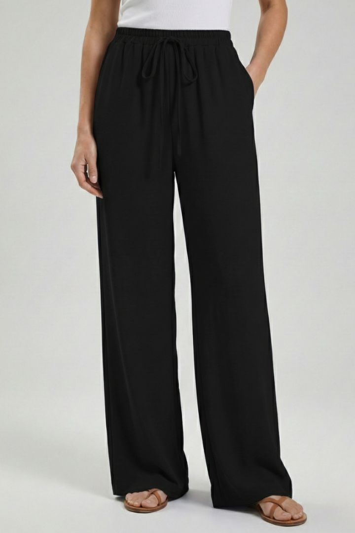 Women's Flowing Tie-Waist Palazzo Pants – Black
