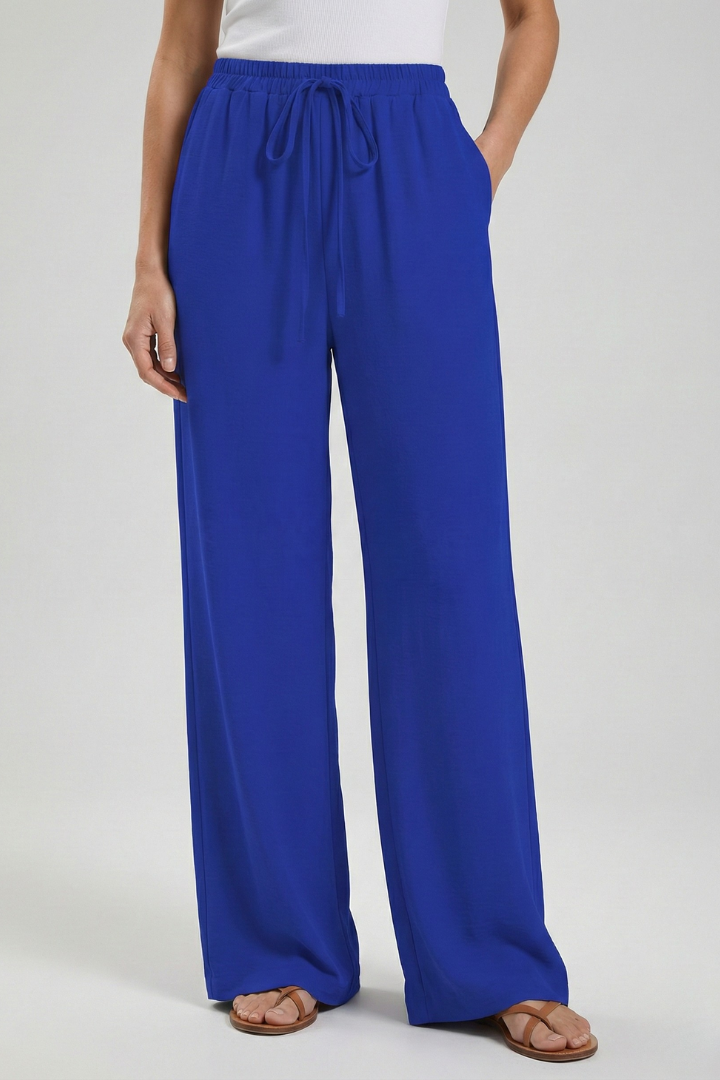 Women's Flowing Tie-Waist Palazzo Pants – Blue