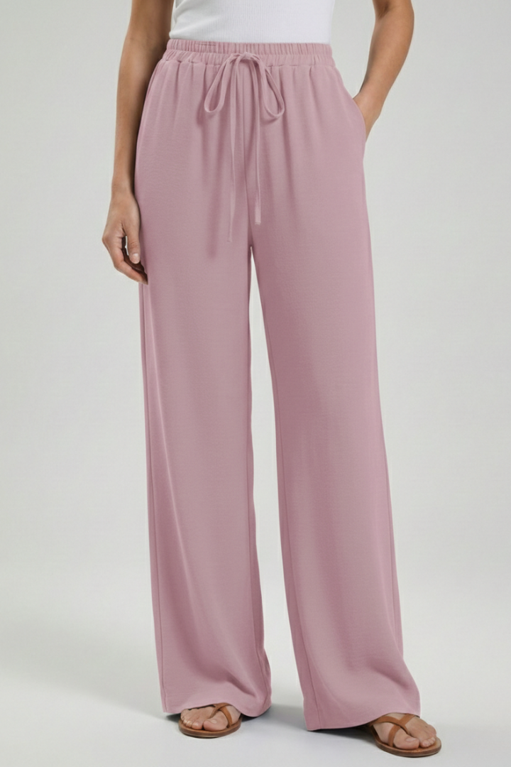 Women's Flowing Tie-Waist Palazzo Pants – Pink