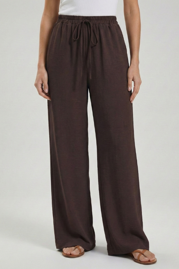 Women's Flowing Tie-Waist Palazzo Pants – Dark Brown