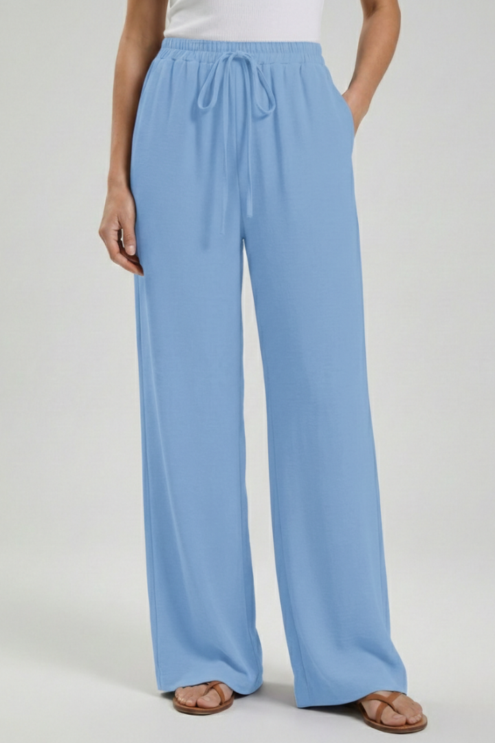 Women's Flowing Tie-Waist Palazzo Pants – Light Blue