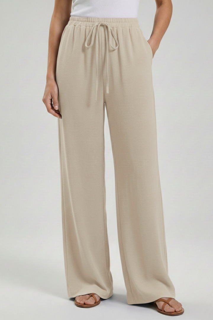 Women's Flowing Tie-Waist Palazzo Pants – Beige