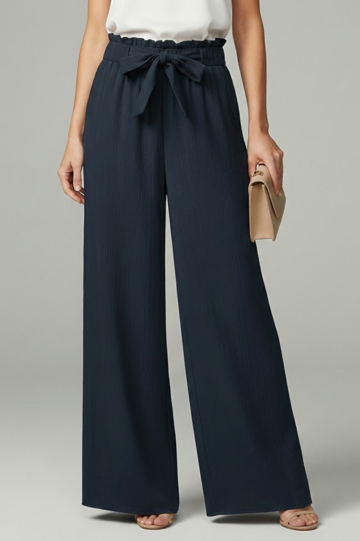 Women's Wide-Cut Tie Belt Palazzo Pants – Dark Blue