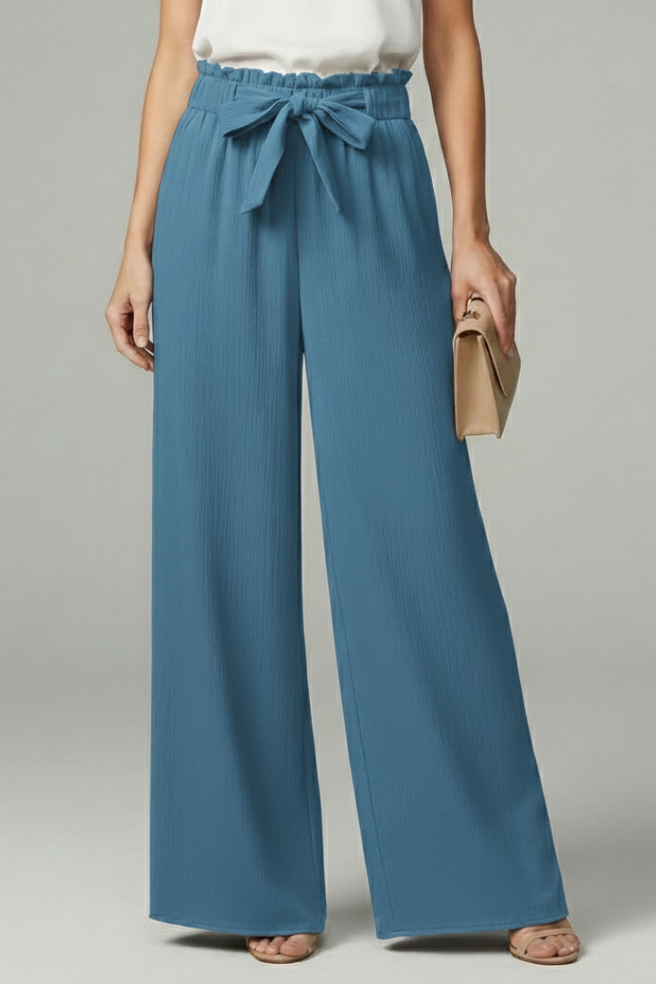 Women's Wide-Cut Tie Belt Palazzo Pants – Blue