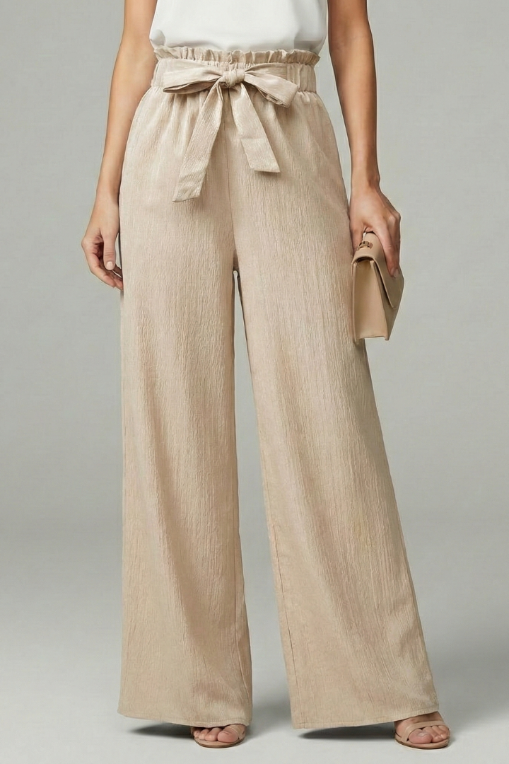 Women's Wide-Cut Tie Belt Palazzo Pants – Apricot