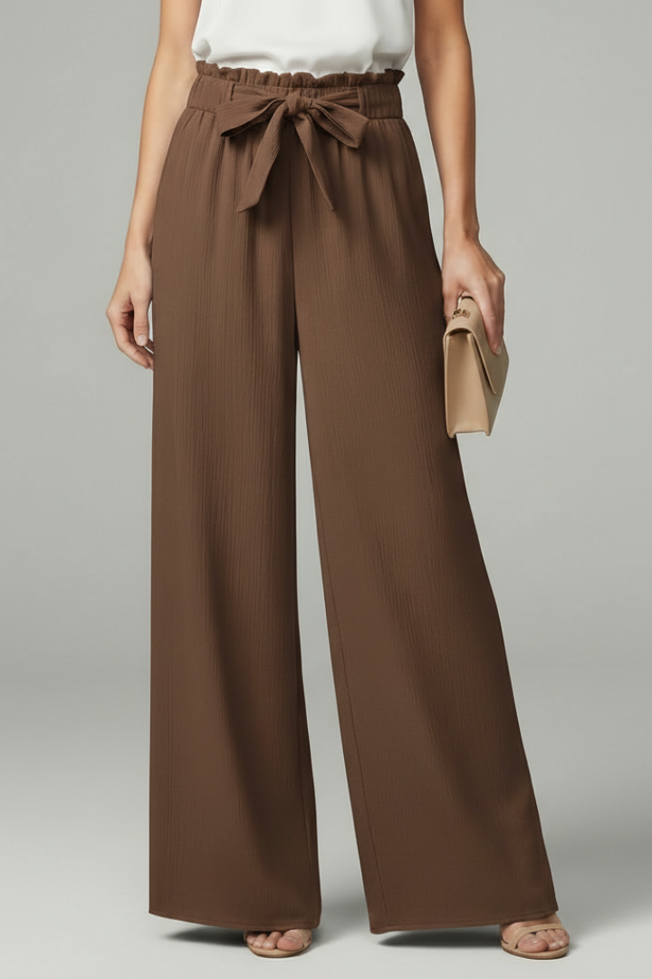 Women's Wide-Cut Tie Belt Palazzo Pants – Brown