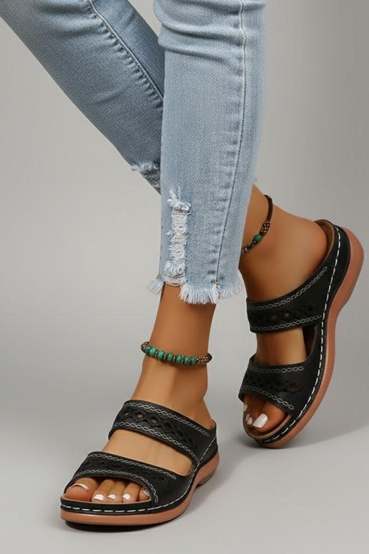 Women's Support Cutout Slide Sandals – Black
