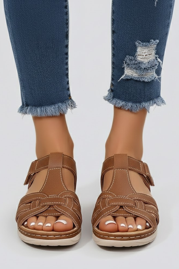 Women's Support Multi-Strap Open-Toe Sandals – Brown