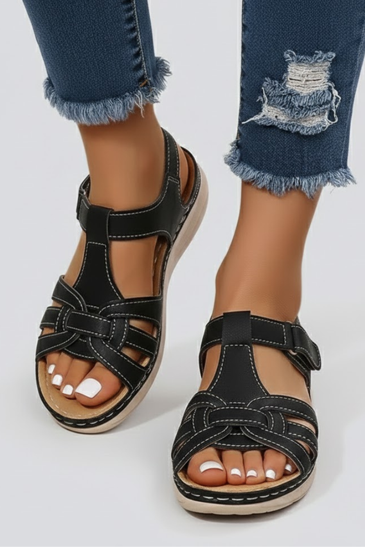 Women's Support Multi-Strap Open-Toe Sandals – Black