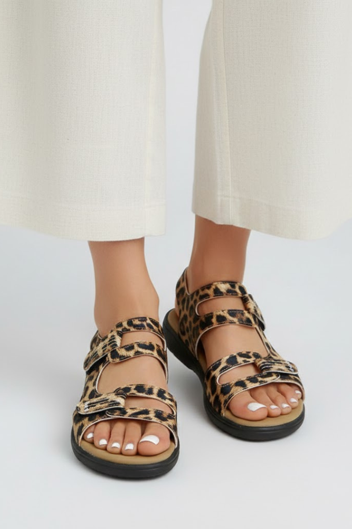 Women's Support Multi-Strap Low-Heel Sandals – Leopard