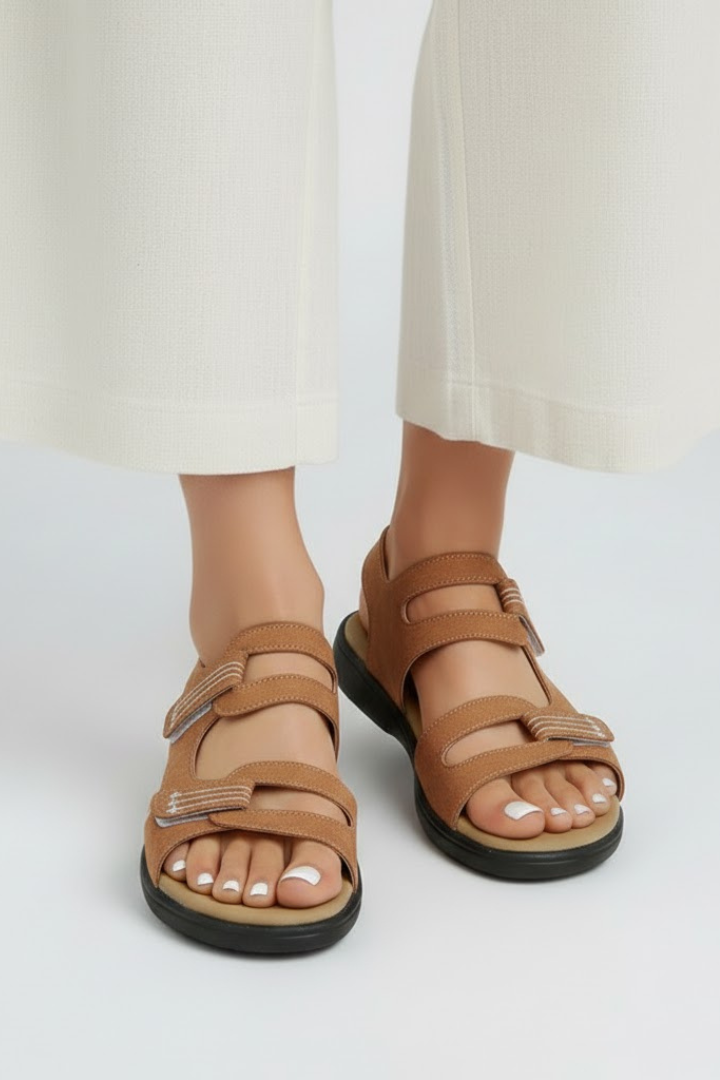 Women's Support Multi-Strap Low-Heel Sandals – Brown