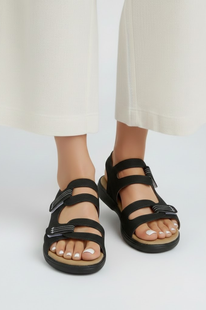 Women's Support Multi-Strap Low-Heel Sandals – Black