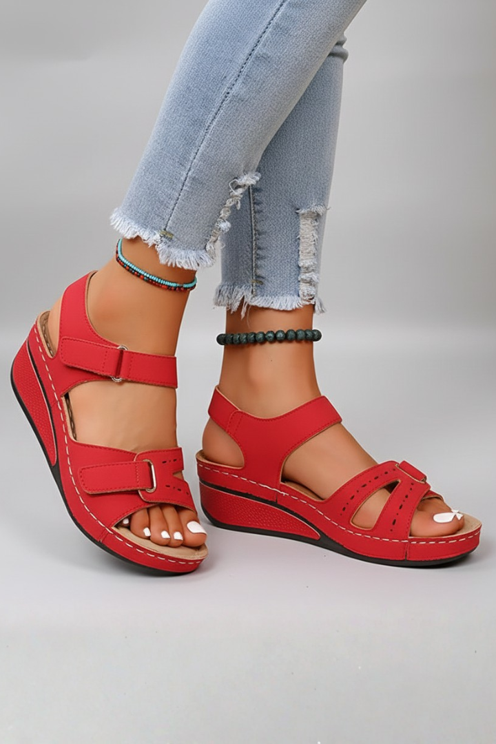 Women's Support Open-Toe Wedge-Heel Sandals – Red