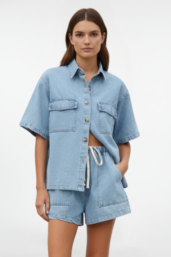 Women's Two-Piece Shorts Set for Layering – Subtle Blue