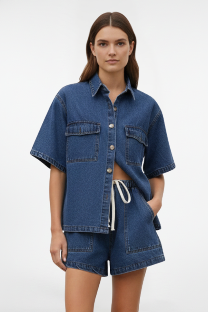 Women's Two-Piece Shorts Set for Layering – Blue