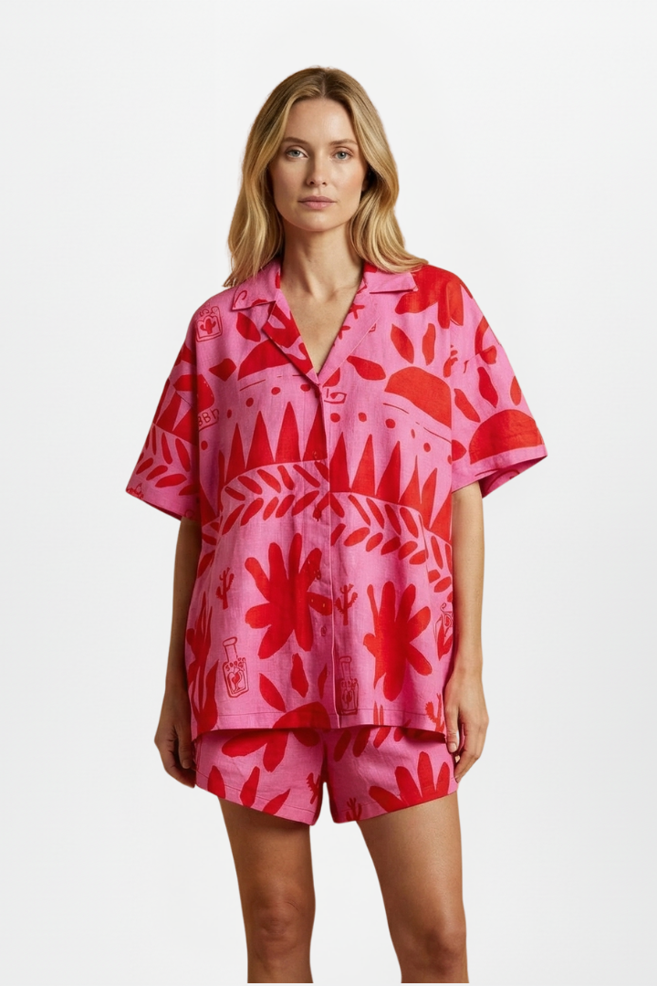 Women's Print-Detail Two-Piece Shorts Set – Pink