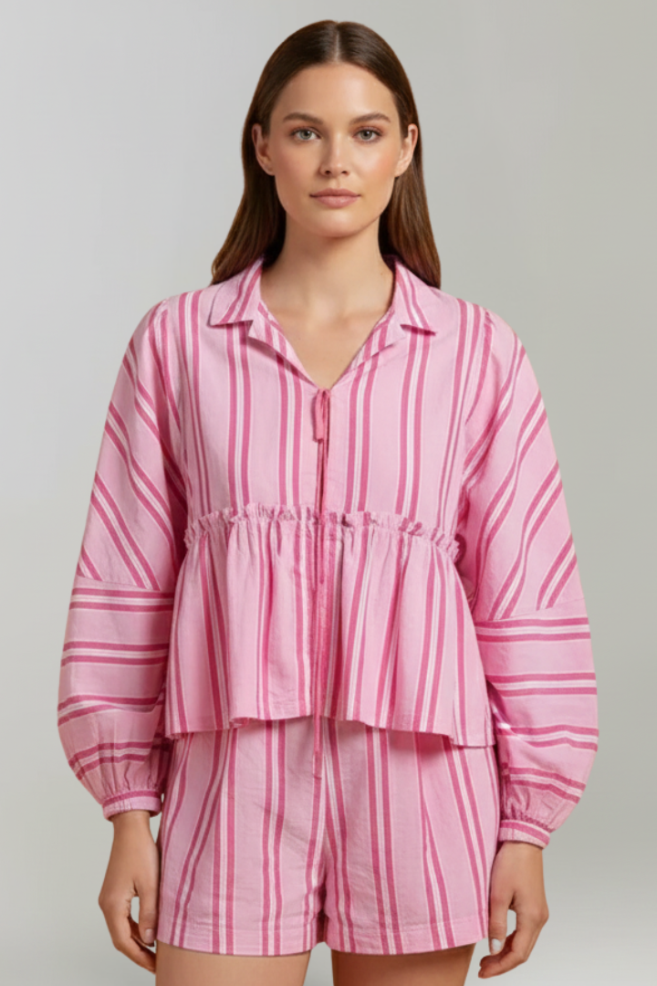 Women's Stripe-Detail Two-Piece Shorts Set – Pink