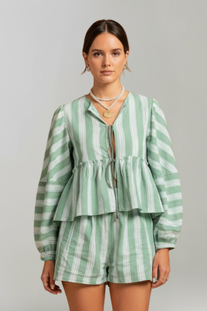 Women's Stripe-Detail Two-Piece Shorts Set – Green