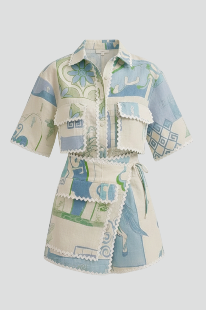 Women's Patchwork Two-Piece Shorts Set for Work – view 1