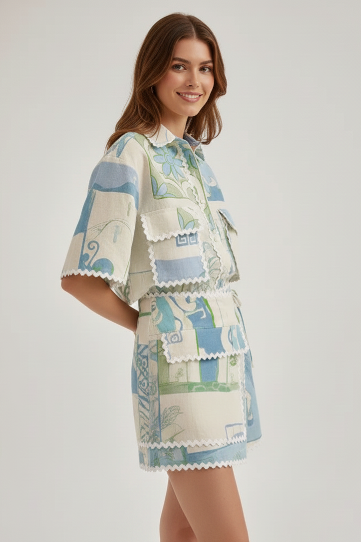 Women's Patchwork Two-Piece Shorts Set for Work – view 3