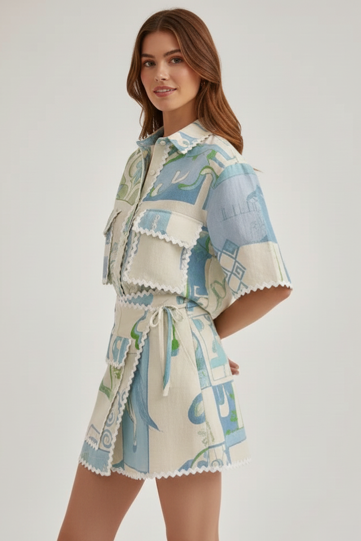 Women's Patchwork Two-Piece Shorts Set for Work – view 4