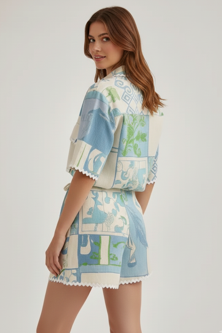 Women's Patchwork Two-Piece Shorts Set for Work – view 5