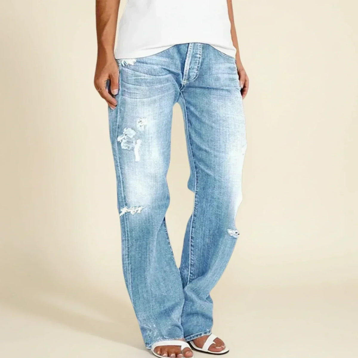 Women's Ripped High Rise Straight-Cut Jeans – view 5
