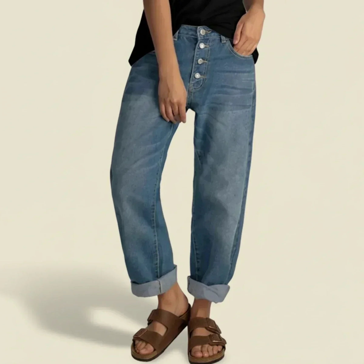 Women's High-Rise Straight-Cut Jeans – Blue