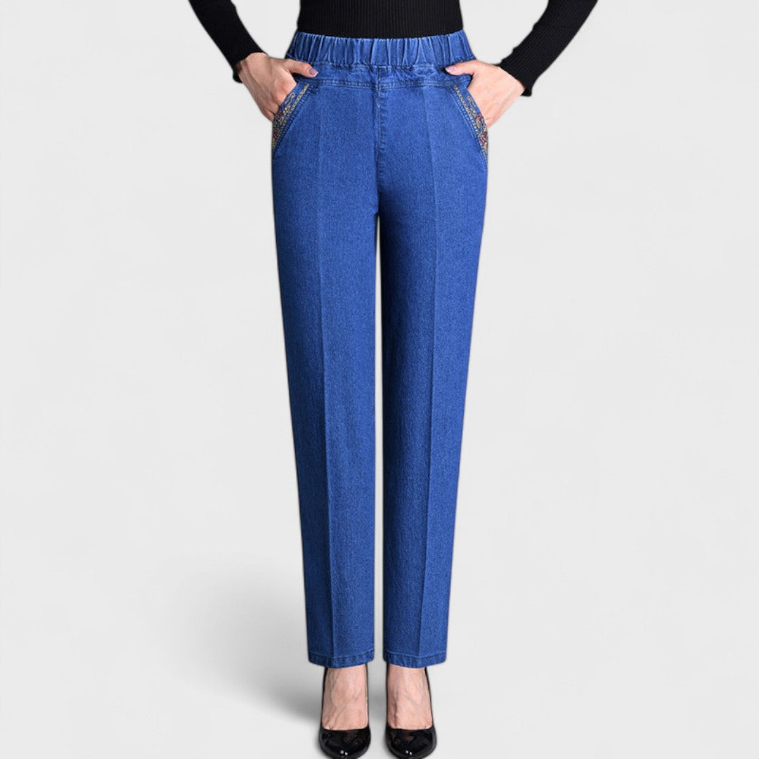 Women's Elasticated-Waist Stretchy Jeans – Light Blue
