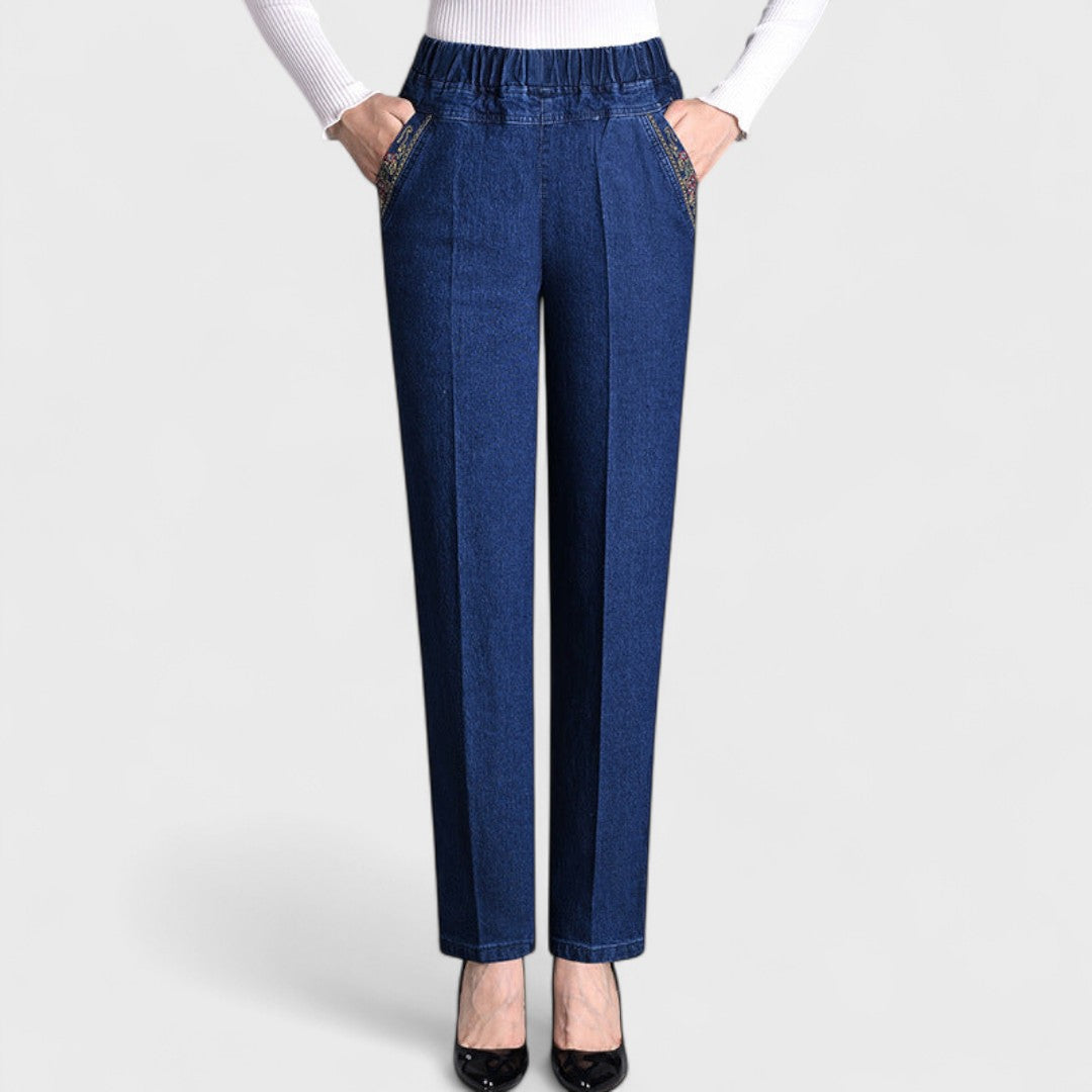 Women's Elasticated-Waist Stretchy Jeans – Dark Blue