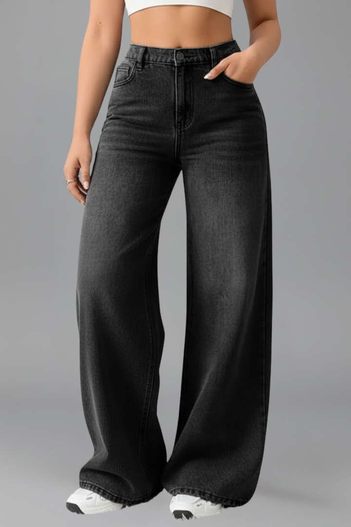 Women's High Rise Wide-Cut Jeans – Black