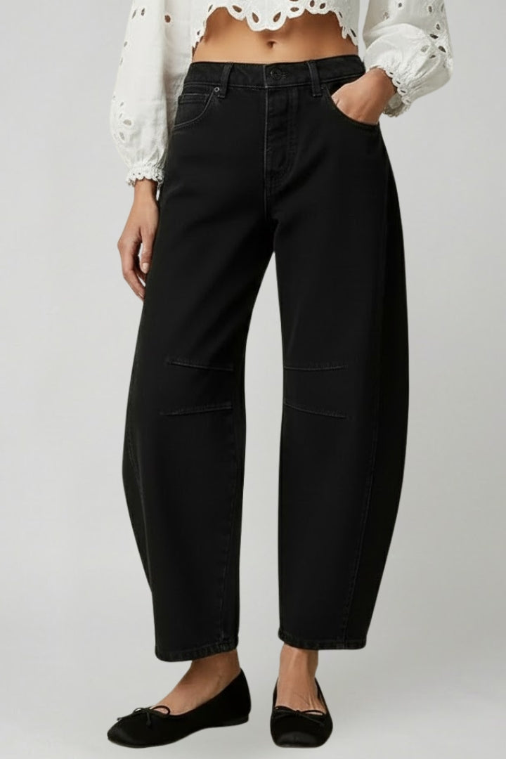 Women's High-Rise Stretchy Wide-Cut Jeans – Black