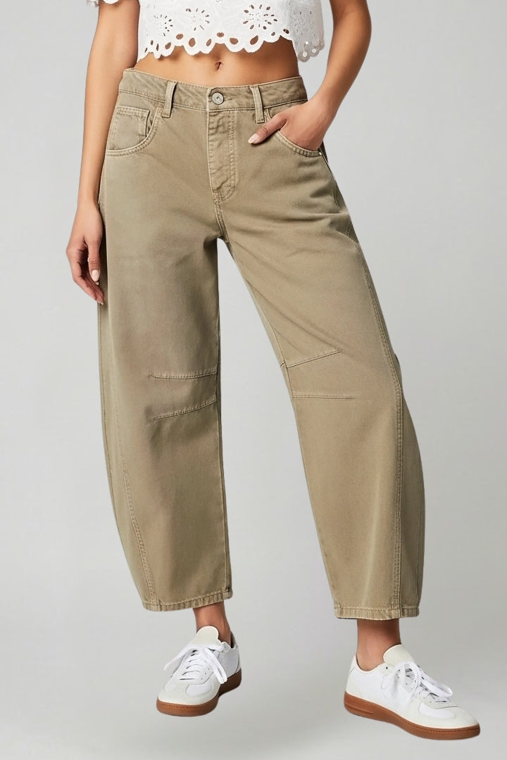 Women's High-Rise Stretchy Wide-Cut Jeans – Khaki