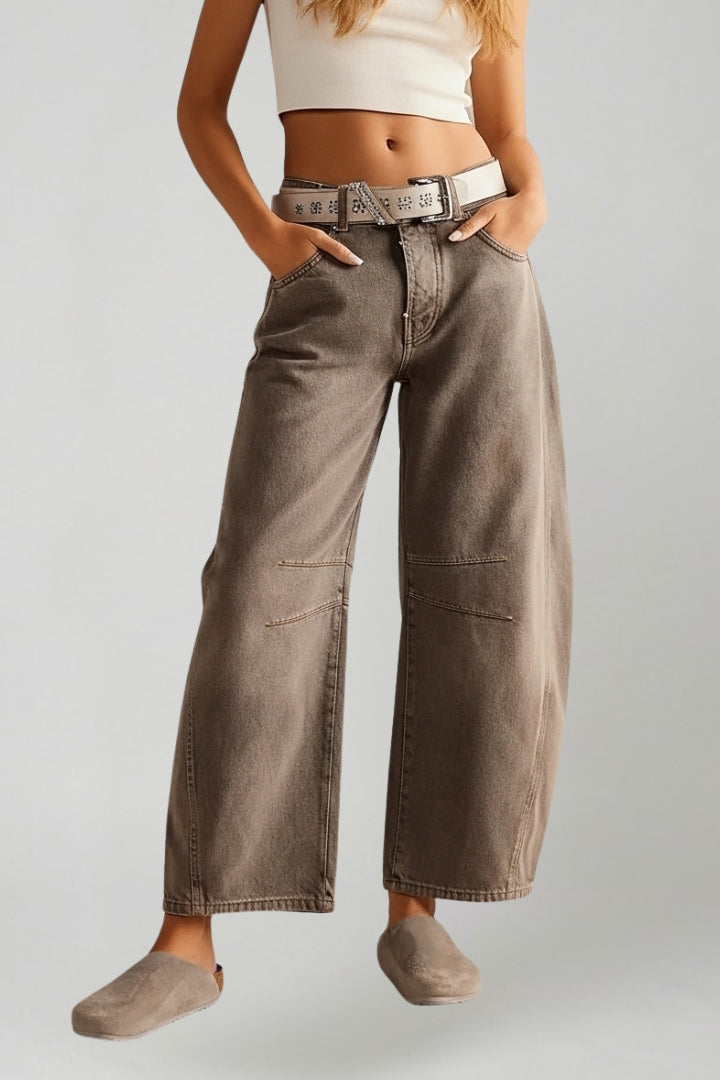 Women's High-Rise Stretchy Wide-Cut Jeans – Gray