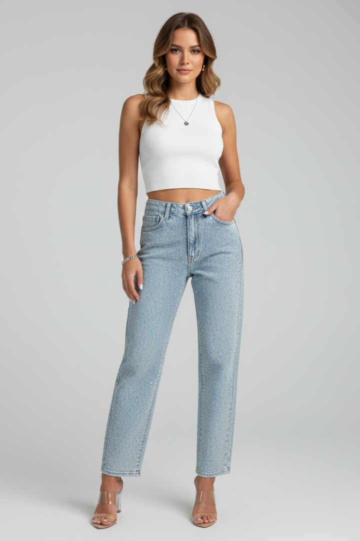Women's High-Rise Shimmer Straight-Cut Jeans – Blue