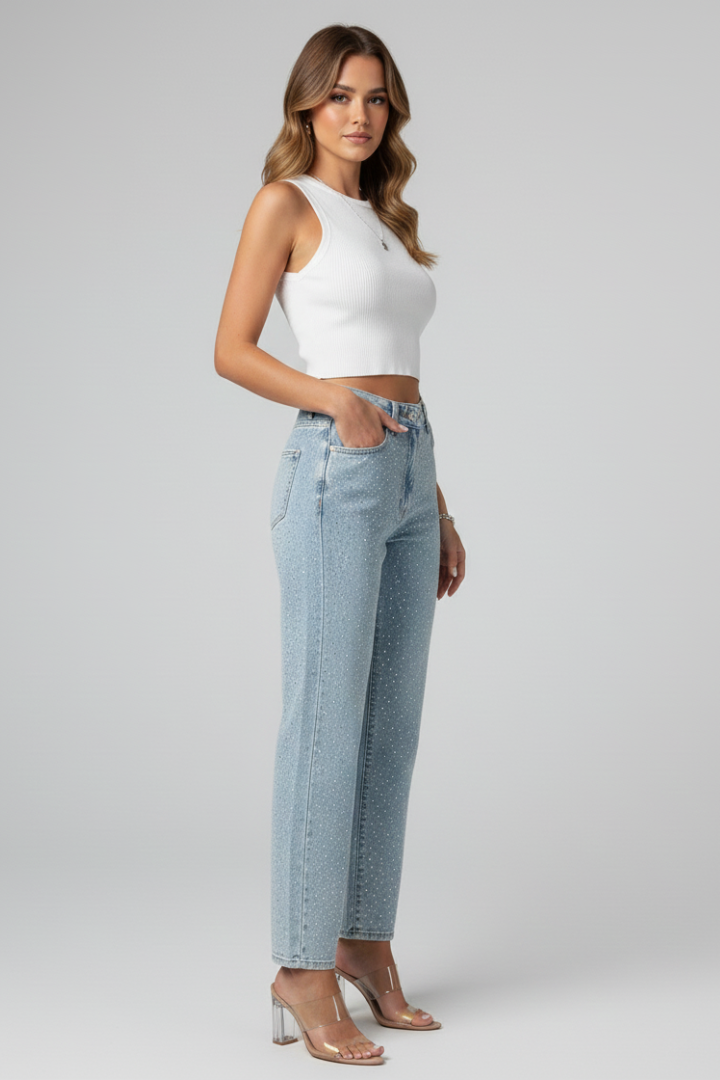Women's High-Rise Shimmer Straight-Cut Jeans – view 2