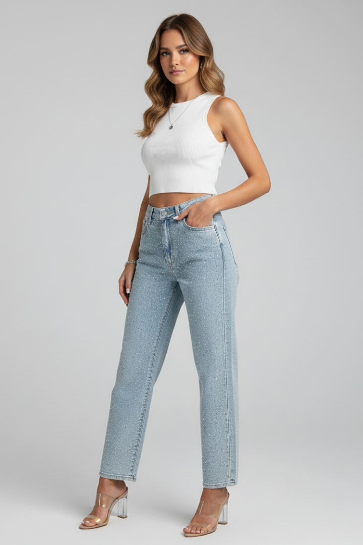 Women's High-Rise Shimmer Straight-Cut Jeans – view 3