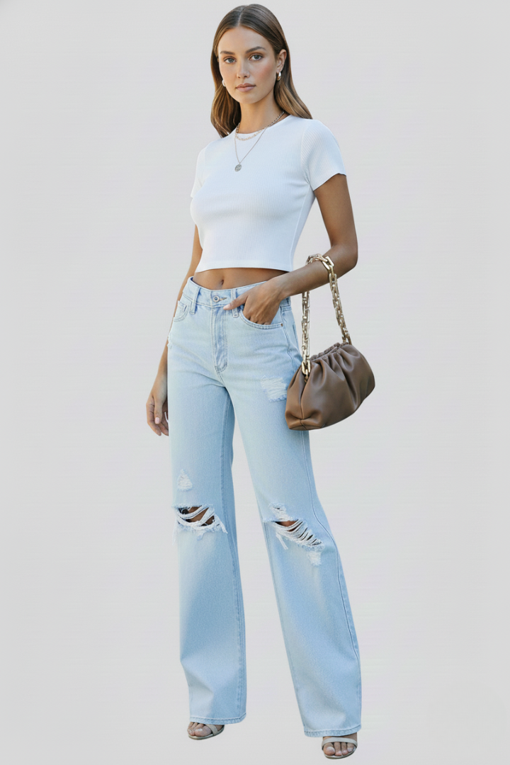 Women's Distressed Wide-Cut Jeans – view 1