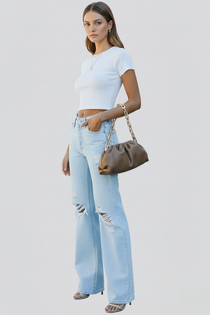 Women's Distressed Wide-Cut Jeans – view 4