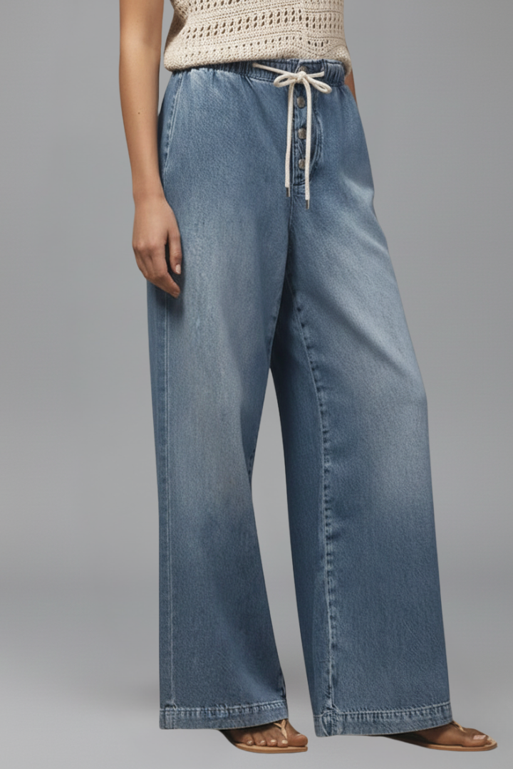 Women's Light Tie-Waist Wide-Cut Jeans – Light Blue