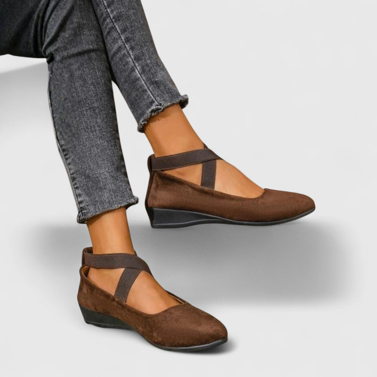 Women's Support Cross-Strap Flats – Brown