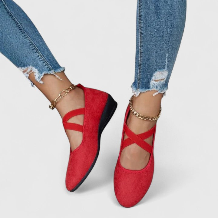 Women's Support Cross-Strap Flats – Red