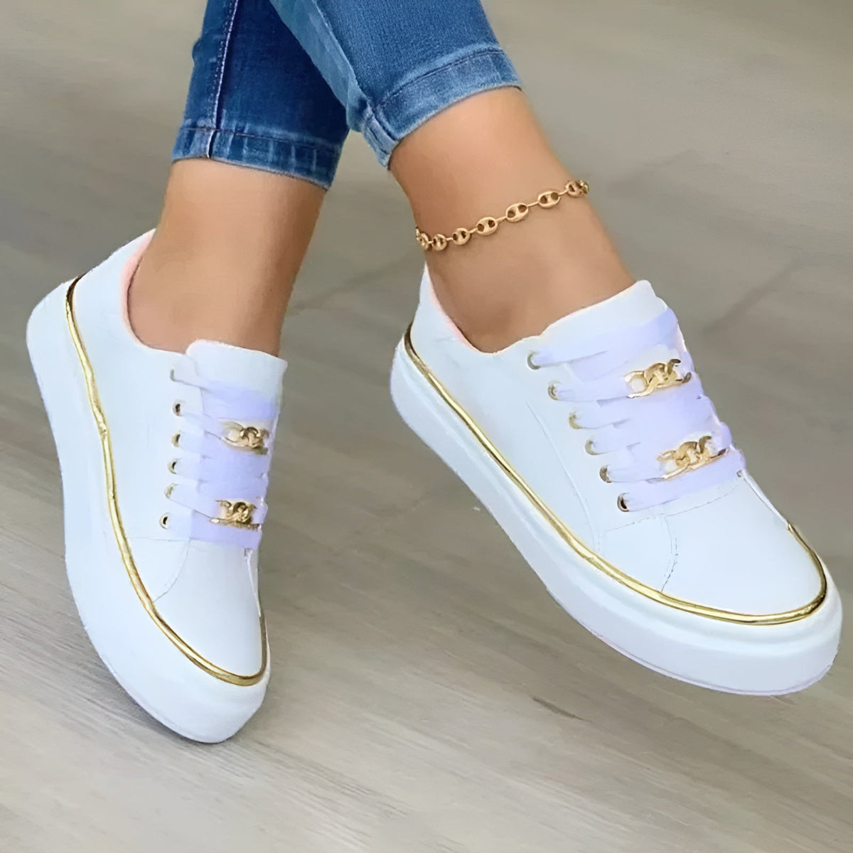 Women's Support Platform-Sole Tie-Front Sneakers – White