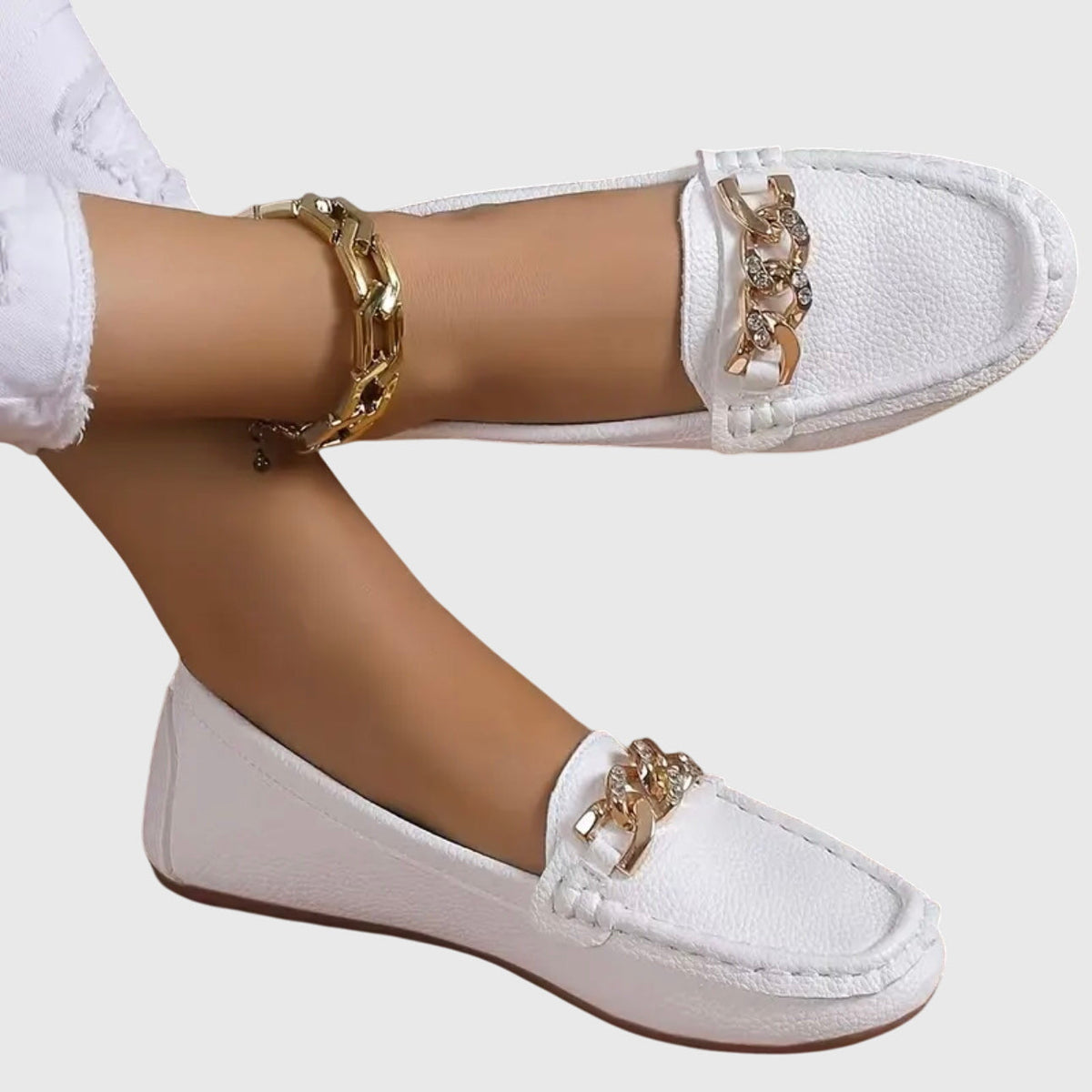 Women's Support Chain-Detail Loafers – White