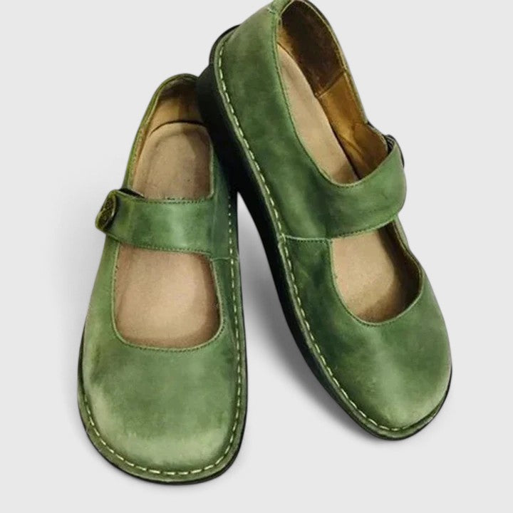 Women's Support Strap Detail Easy-On Flats – Green